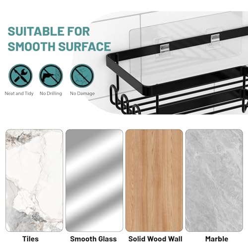 StorageRight Corner Shower Caddy, 3 Pack Adhesive Bathroom Accessories with Soap Holder, Storage Stainless Shower Organizer Shelf with Hooks, No Drilling Shower Shelves for Bathroom, Dorm and Kitchen - Thumbnail 5