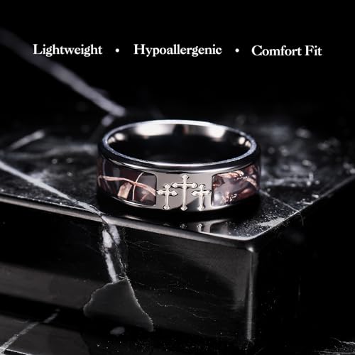 King Will 8mm Black Titanium Cross Rings, Men's Wedding Rings Camo Inlay Flat Cut Cross Wedding Band for Men Women Comfort Fit and Durable, Size 7 by King Will - Used condition - Image 3