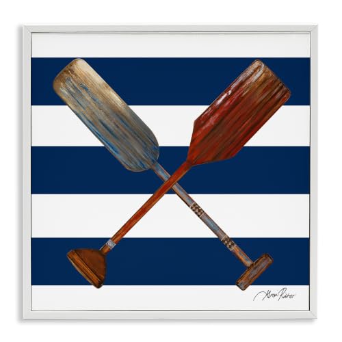 Nautical Crossed Oars Striped Pattern, 12 x 12 Inch Framed Giclée Print