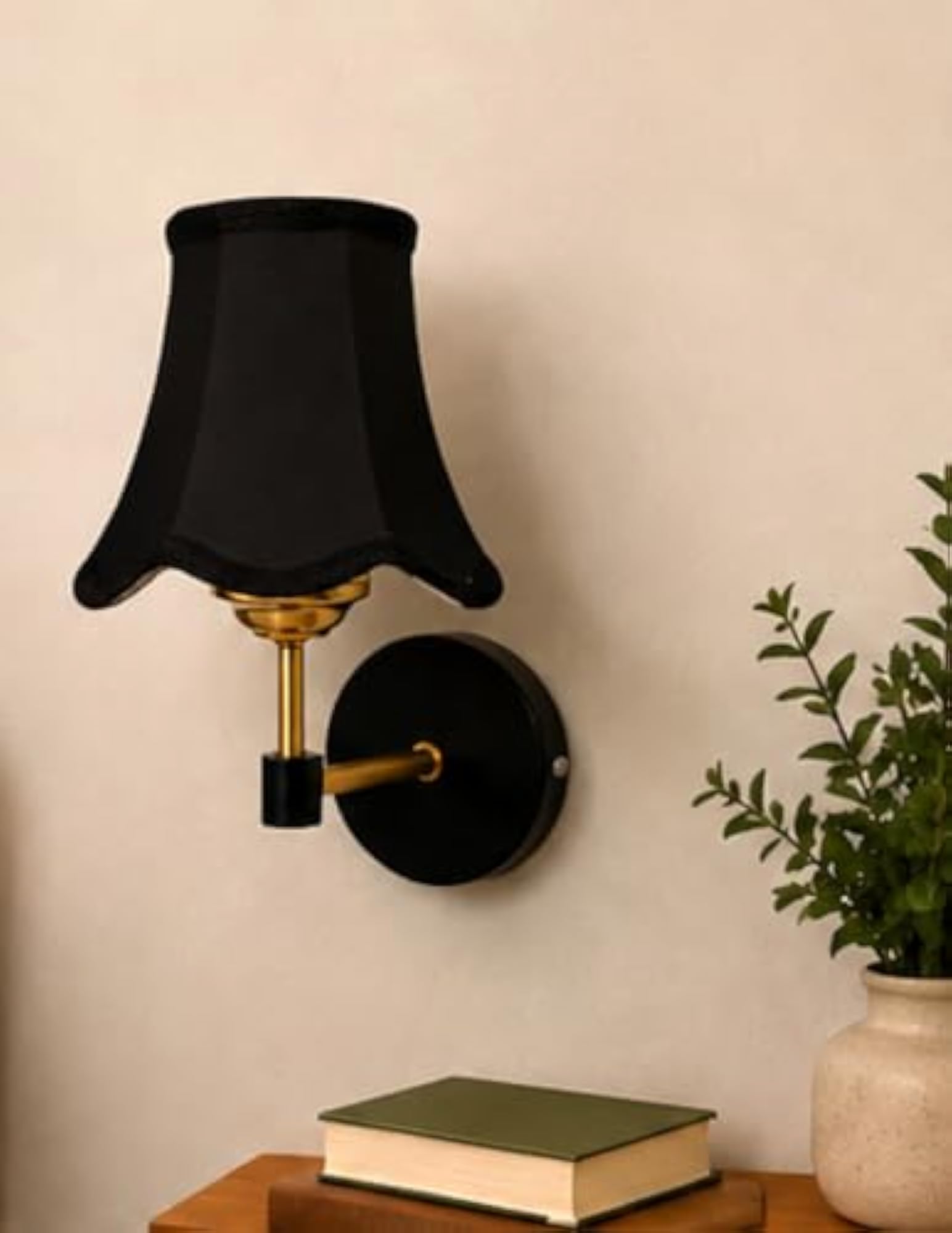 Gold Wall Mounted Light with Black Cotton Shade for Office