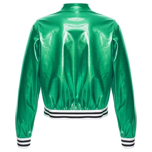 Kids Girls Holographic Halloween Party Shiny Lightweight Zipper Blazer Metallic Bomber Jacket2