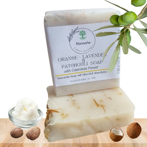 Image of Nonashe Handmade Calendula Flower Cleansing Bar Soap With Olive Oil,Scented with Orange,Lavender & Patchouli,Natural Ingredients,Vegan & Palm Oil Free, Face,Body for Women & Men (50 g (Pack of 1))