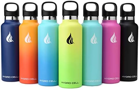 HYDRO CELL Stainless Steel Water Bottle with Straw & Standard Mouth Lids (32oz 24oz 20oz 16oz) Keeps Liquids Hot or Cold with Double Wall Vacuum Insulated Sweat Proof Sport Design (Black/White 24oz)