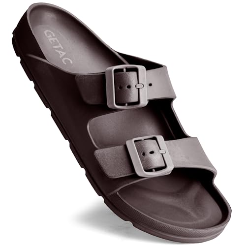 Getac CHANCLAS MUJER, SANDALIAS HOMBRE EVA con Suela Gruesa Antiderrapante PANTUNFLAS Unisex, Doble Broche ajustable Secado rápido Ligeras. (Caf...
