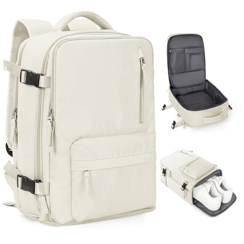 coowoz Travel Backpack For Women Men Airline Approved,Carry On Backpack,Hiking Laptop College Backpacks Waterproof Outdoor Sports Rucksack Casual Daypack Fit 15.6 Inch Backpacks,Beige