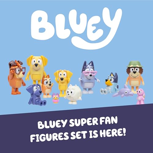 image for Bluey Super Fan Figurines for Toddlers Set, 11 Character Pack with Exc