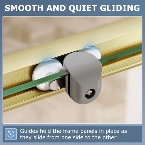 SUNNY SHOWER Corner Shower Door 34\" D x 34\" W x 72\" H, Double Sliding Glass Door with 2 Fixed Panels, 1/4\" Clear Tempered Glass Shower Door, Brushed Gold
