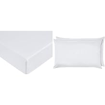 Amazon Basics Microfibre Fitted Sheet, King, Bright White & Microfibre Pillowcases, Bright White   Set of Two