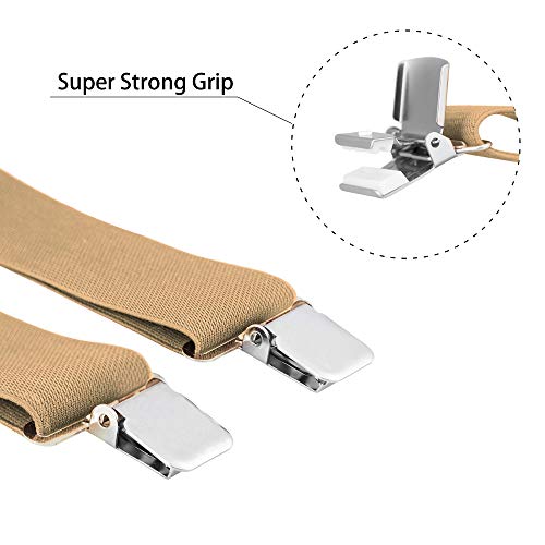 Buyless Fashion Suspenders for Men - 48" Elastic Adjustable Straps 1 1/4" - X Back - 5114-Tan
