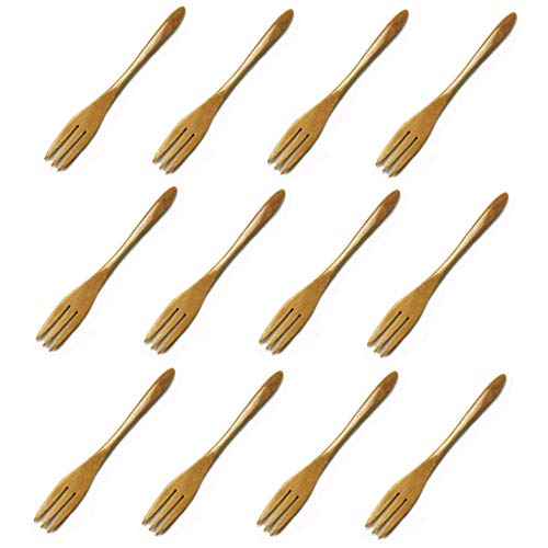 Japanbargain , Small Bamboo Wood Forks For Appetizer Snack Fruit Dessert Kids Reusable Dishwasher Safe, Set Of 12, 5.75-Inch #TOP8