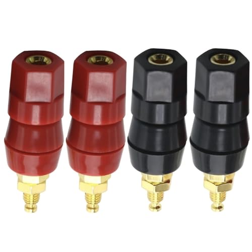 CESS Hexagonal Head Binding Post Banana Jack Socket Panel/Chassis Mount, Gold-Plated, Amplifier Terminal Connector, Red and Black, 4 Pack
