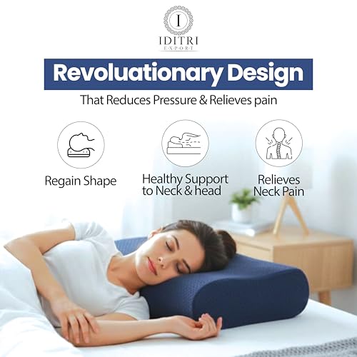Image of Ergonomic Cervical Pillow, Contour Memory Foam for Neck and Shoulder Pain Relief, 48x30x9 cm, Breathable Soft Sleeping Cushion, Orthopedic Bedding for Side,Navy Blue Velvet Cover