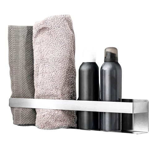 ELMOWO - Premium Edelstahl Handtuchhalter ohne Bohren selbstklebend inkl. Spezialkleber (extrem sicherer Halt) - Wand Handtuchregal für Bad - Handtuchhalterung für 5 Handtücher als Wandregal (Silber)