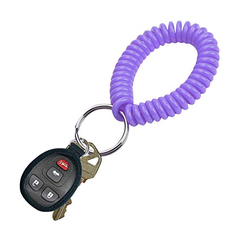 Image of Lucky Line 2 inch Spiral Wrist Coil with Steel Key Ring, Flexible Wrist Band Key Chain Bracelet, Stretches to 12 inch, Purple, 10 Pack (41065)