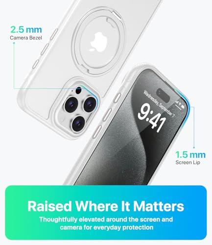 Image of for iPhone 15 Pro Case, Compatible with MagSafe, Slim Shockproof Military-Grade Rugged Protective Case with Stand, Camera Control, Comfort Grip (B-White, iPhone 15 Pro)
