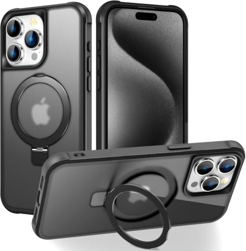 CHAOFEnG Compatible with iPhone 15 Pro Case with Stand, Black | Military Grade Shockproof, Slim iPhone 15 Pro Phone Cases with Magnetic Ring Kickstand, Compatible with MagSafe