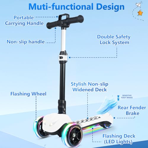 Electric Scooter for Kids Ages 3-12, Full Body Lights Up, Wide Deck, 3 Adjustable Heights, 5MPH Safe Speed, 90min Riding, Foldable 3 Wheel Electric Scooter for Kids Boys Girls(LCD Screen/Pull Handle) - Thumbnail 5