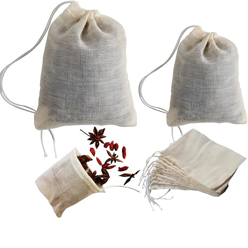50 PCS Reusable Natural Cotton muslin Tea/Spice/Herb Bag with Drawstring