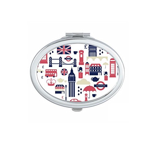 Miroir de maquillage compact motif bus de Londres et drapeau anglais avec vue ovale