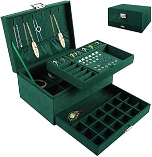LONENESSL Jewellery Box Organiser for Necklace Earrings Bracelets Rings, 3 Layers Large Velvet Removable Compartment Jewellery Storage Case for Women Girls
