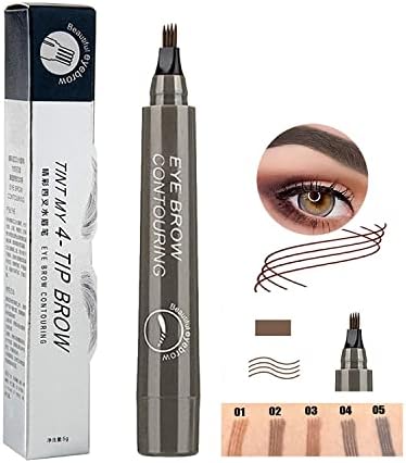 Microblading Eyebrow Pencil, Makeup Long Lasting Natural Professional Fine Sketch Liquid Eye Brow Pen (4#Gray Brown)