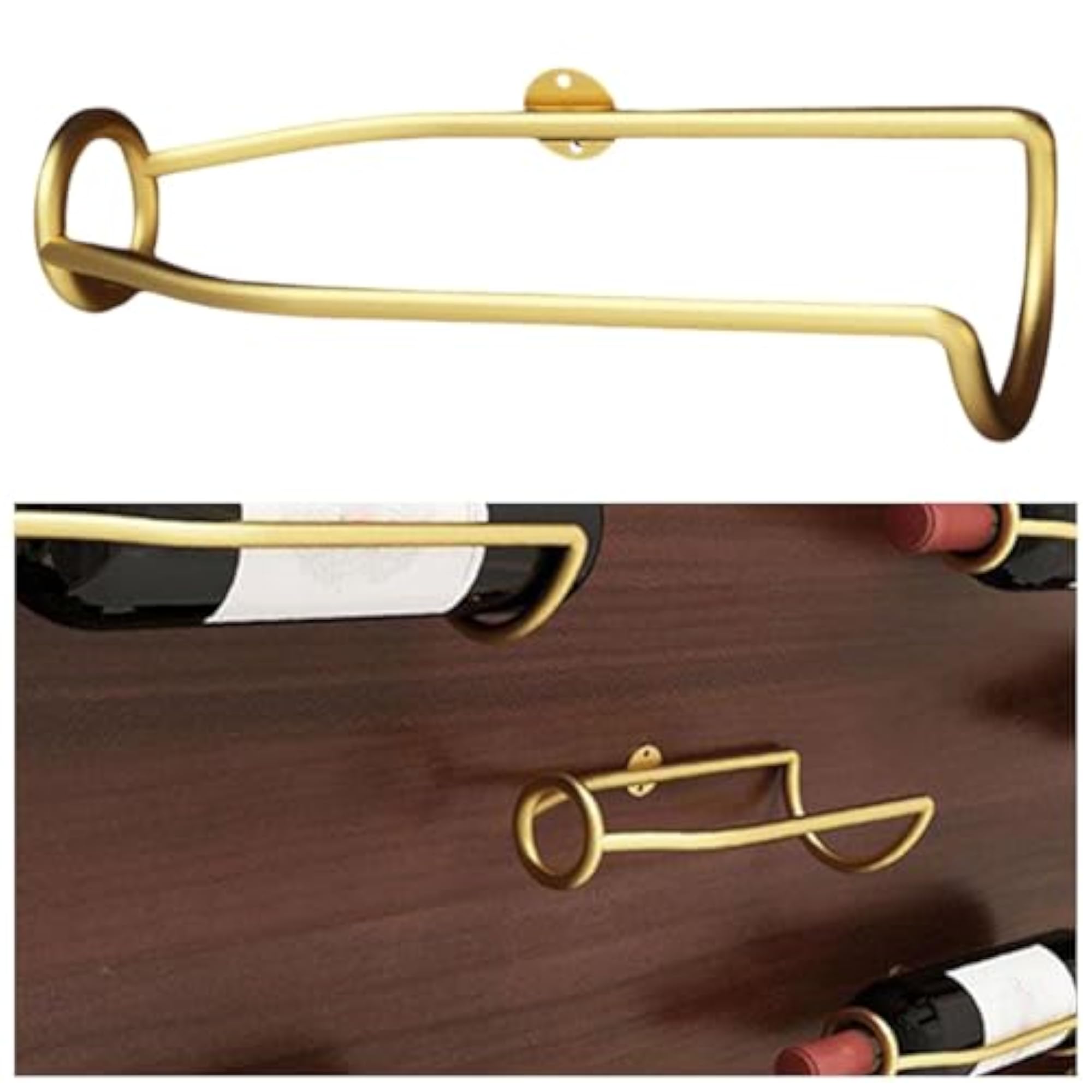 3x Wall Mounted Metal Wine Rack, Gold