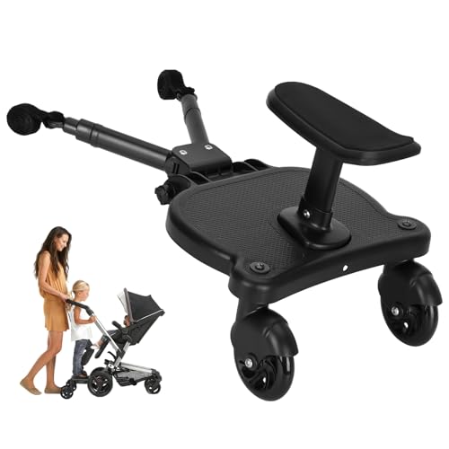 Universal Stroller Board with Detachable Seat,2in1 Sit and Stand Stroller Glider Board for Most Strollers,Holds Children Up to 55lbs (Black)