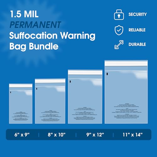 Spartan Industrial - Poly Bag Bundle Combo Pack of 400-6X9, 8X10, 9X12, 11X14 Self Seal Clear Plastic Bags With Suffocation Warning by Spartan Industrial - Image 2