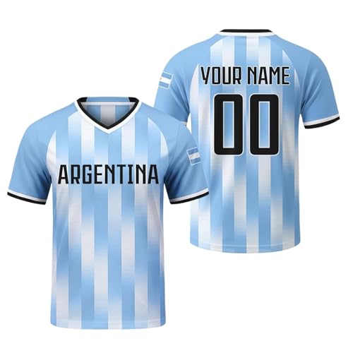 Camisetas Manga Corta Hombre Camiseta de Entrenamiento de Fútbol para de la Selección Nacional Masculina con Diseño de Manga Corta (Sky Blue, L)