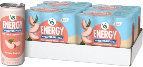 V8 Energy White Peach Beverage, 6 Count 8 Fl Oz (24 Pack)
