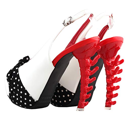 SHOW STORY Vintage Red White Black Polka Dots Slingback Gladiator Platform Bone Heels Club Pumps,LF807092