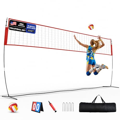 Volleyball Net Set 12FT / 20FT, Portable Volleyball Net with Adjustable Height, Backyard Practice and Group Play