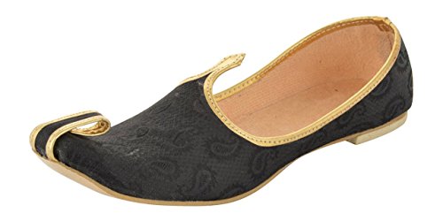 Indicraft Handcrafted Ethnic Patiyala Punjabi Khussa Sherwani & Wedding Collection Black Color Men's Juti Jutti Mojari for Christmas & New Year Gift UK-6