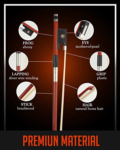 image for LMS Violin Bow Full Size 1/4 Brazilwood Violin Bows Lightweight Bow We