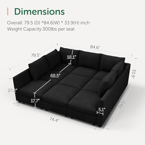 Image of HONBAY Modular Sectional Sleeper Sofa Bed with Storage,Black