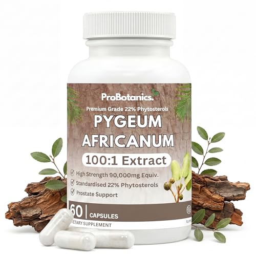 Premium Pygeum Africanum | 22% Phytosterols | 90000mg Equivalent - 100:1 Extract (900mg Per Serving) High Strength Pygeum Bark Extract | Prostate Health Supplement for Men - 60 Capsules
