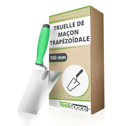 ToolSpace | Truelle à Pointe trapézoïdale | Spatule de Plâtrier | Truelle Lissage | Inoxydable Truelle de Maçon avec poignée Caoutchoutée | 160mm | Outil Précis l'application Mortier | Made in EU