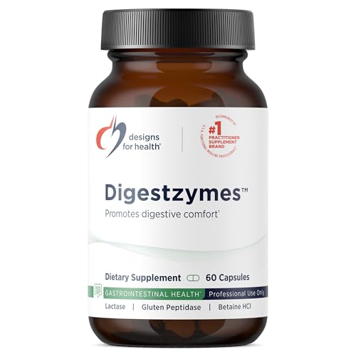 Designs for Health Digestzymes - Digestive Enzymes + Betaine Hydrochloride for Gas & Bloating Relief - Pepsin, Ox Bile, Lactase Enzyme & Lipase Enzymes for Digestion (60 Capsules)