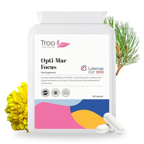 Troo Health Care Opti-Mac Focus Eye Support 60 Capsules – Advanced Macular and Vision Support with Zeaxanthin, Lutein, Bilberry & Pine Bark - 1 Per Day Daily Supplement - 2 Months Supply – UK Made