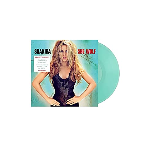 Album Art for Shakira Music She Wolf Album On Limited Edition Light Green Color Vinyl LP Record by Shakira