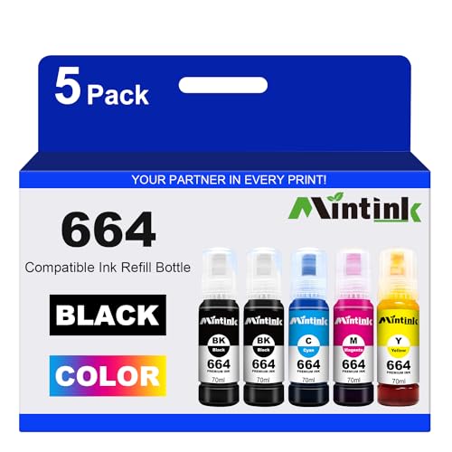 Mintink Compatible 664 T664 Ink Refill Bottles for ET-2650 ET-2550 ET-16500 ET-4500 ET-4550 ET-3600 Printers (Black, Cyan, Magenta, Yellow)