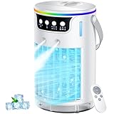 Portable Air Conditioners Desktop AC Unit with Water Ice Cooling Mist, Personal Evaporative Air Cooler Fan Mini Swamp Cooler for Bedroom, Nightstand, Office, Dorm, RV (White)