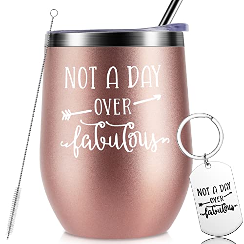 Gifts for Women Birthday Unique, Wife Birthday Gifts from Husband, Insulated Wine Tumblers Rose Gold Stainless Steel with Lid and Keychains Funny Gifts Set for Women Sister Friends Female Anniversary