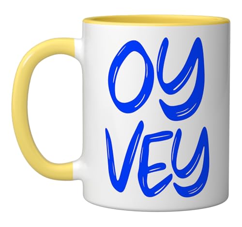 OY VEY funny Yiddish and Jewish sayings oi vey Ceramic Mug, Yellow/White