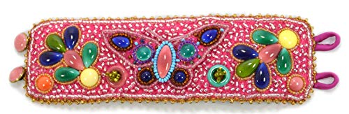 Bracelet papillon rose cuir anti-allergie, perles de verre légères - 4
