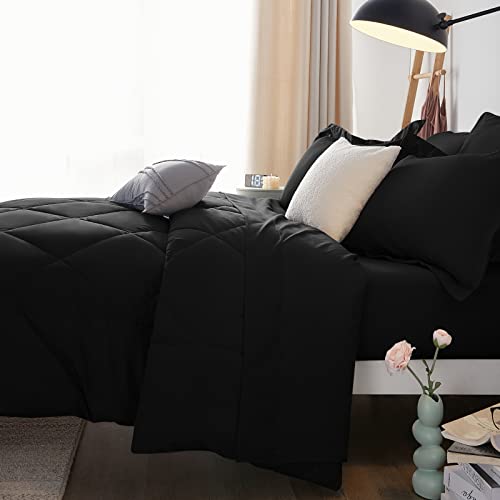 CozyLux King Size Comforter Set Black - 7 Pieces Bed in a Bag King, Luxury Soft Bed Set for All Seasons, Bedding Set with Down Alternative Comforter, Sheets, Pillowcases & Shams by CozyLux - Image 9