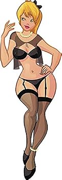 Magnet Sexy Curvy Woman in Black Elegant Lingerie Cartoon Magnetic Vinyl Magnet Bumper Sticker 8" Tall