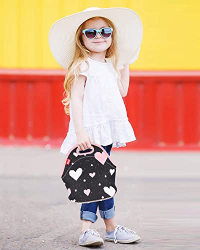Yookee Home Kids Lunch Bag, Insulated Lunch Bag And Reusable Small Lunch Bag, Soft Neoprene Lunch Tote Bag With Zipper For Adults Kids Nurse Teacher School Work Outdoor Travel Picnic,Black Heart #TOP5