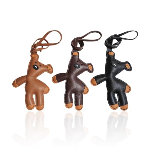 3 Cute Bear Pendants, Cartoon Bear-Shaped Pendants, Bear Pocket Pendants, Backpack Decoration Accessories, Key Anti-Lost Pendants (Black, Brown, Brown