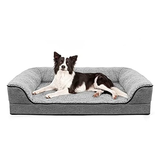Orthopedic Dog Bed, Bolster Couch Dog Bed for Large Dogs, Removable Washable Cover Pet Bed, Foam Nonskid Dog Mat (Large(36''*26''), Grey)